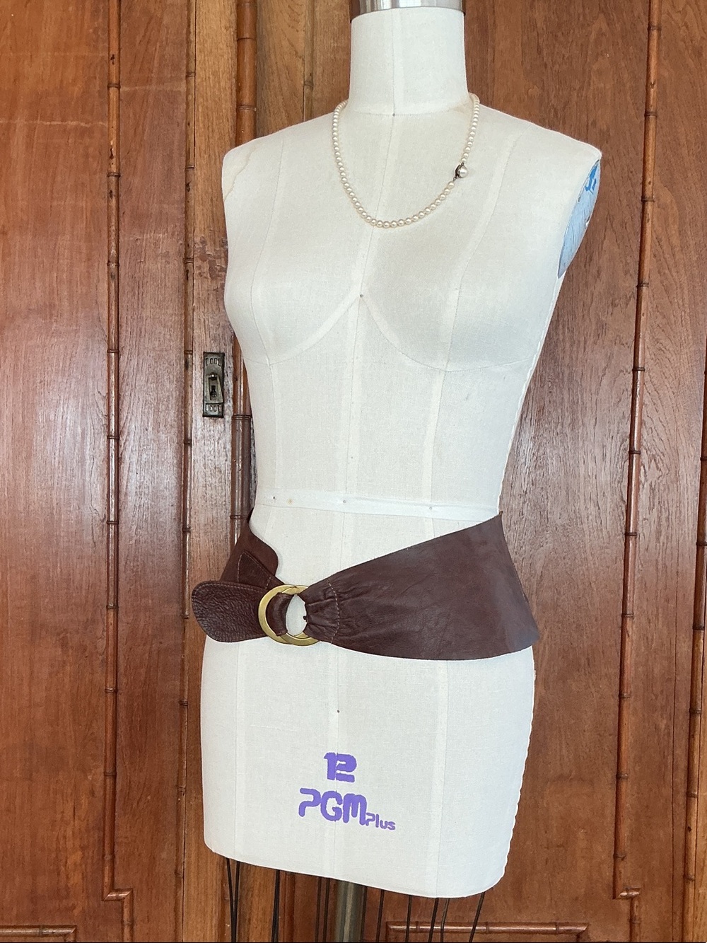Wide Brown Leather Drop Waist Belt with Double Brass Rings